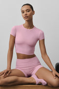 Alosoft Crop Finesse Short Sleeve - Pink Marshmallow