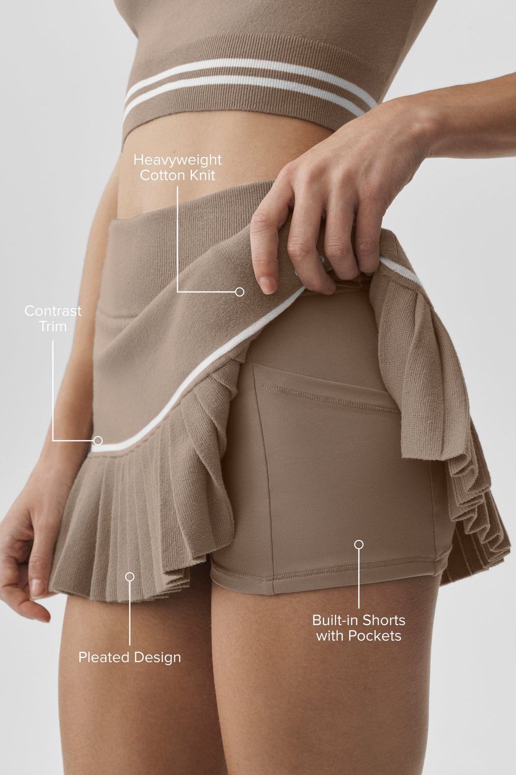 Scholar Knit High-Waist My Serve Tennis Skirt - Gravel/White